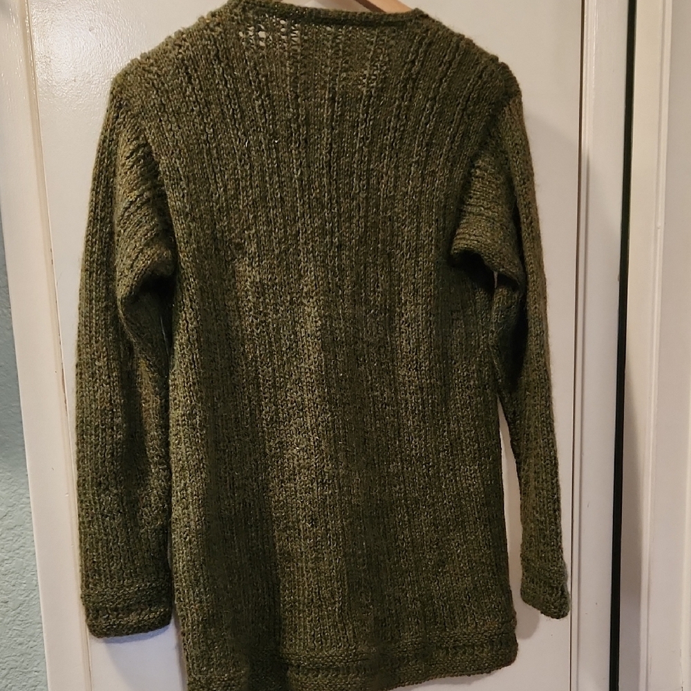 Handmade Olive Green Knit Cardigan with Decorative Goldtone Buttons - Picture 8 of 13